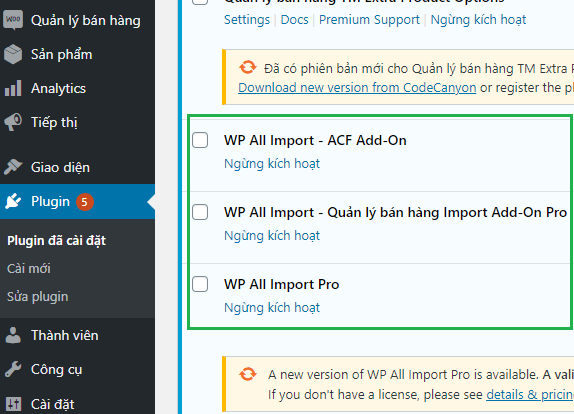 Kích hoạt Plugin WP All Import Pro